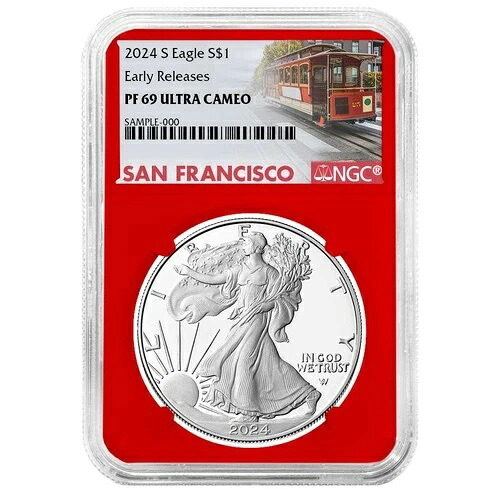 2024-S $1 1オンス プルーフ アメリカン シルバー イーグル NGC PF69UC ER トロリーラベル レッドコア｜WORLD RESOURCE【QUEEN店】