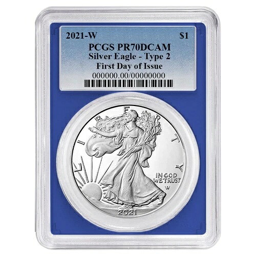 2021-W $1 1オンス T2 プルーフ アメリカンシルバー イーグル PCGS PR70DCAM FDOI ブルーラベル-