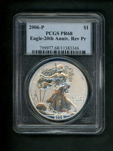 2006-P 米国シルバーイーグルドル $1.00 $1 PCGS PR68 20周年記念 リバースプルーフ