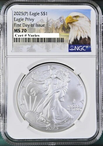 2025 P シルバー イーグル イーグル Privy NGC MS70 発行初回 MTN 手元-