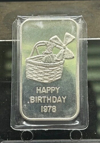 希少な 1978 The Mint TM ヴィンテージ ハッピー バースデー 1 オンス シルバー バー シリアル番号 83 / 250! 54,120円