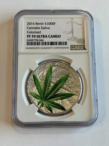 2016年 ベナン産 カンナビス サティバ カラーライズ 1オンス シルバー 1000F NGC PF 70