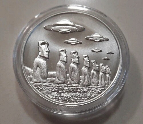 イースター島上空のUFO - 2オンス純銀 - 39mm - 凹版