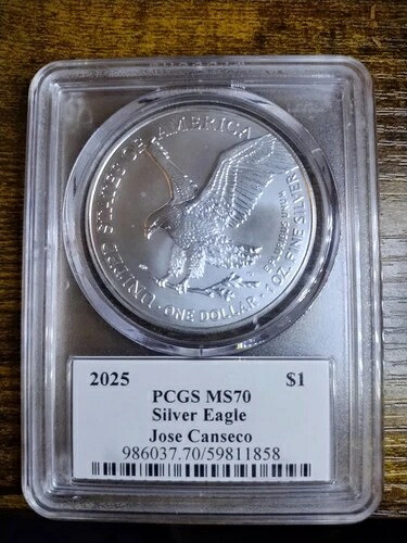 2025年 アメリカン シルバー イーグル MS-70 PCGS (ファーストストライク ブラックラベル) ホセ・カンセコ