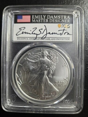 2023-W バーニッシュド シルバー イーグル PCGS SP70 フィラデルフィア ダムストラ初日サイン入り