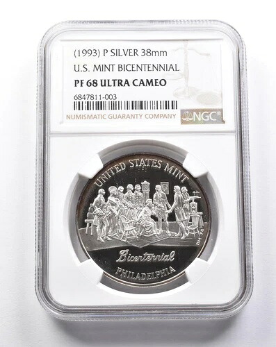 PF68 UCAM (1993) P シルバー 38mm 米国造幣局 200周年記念メダル NGC *7909