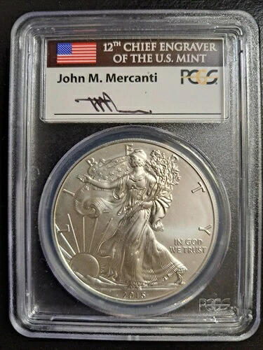 2015-W バーニッシュド シルバー イーグル PCGS SP70 FDI デンバー ジョン・マーカンティ サイン入り