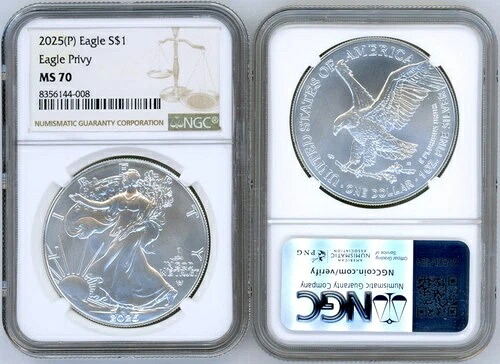 2025(P) $1 アメリカンビーシルバー イーグル プリ MS70 NGC ブラウン ラベル-