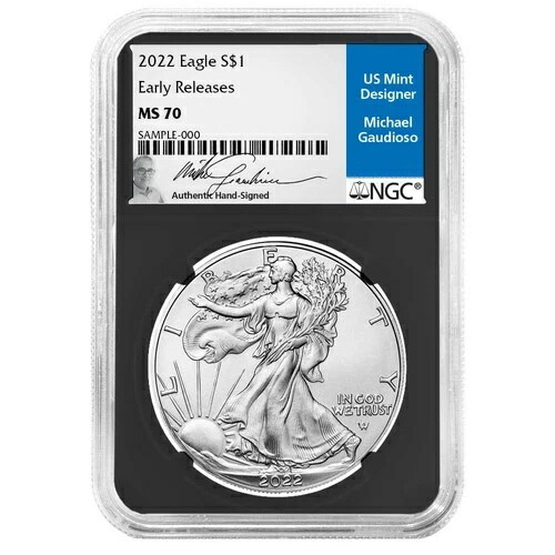 2022年 $1 1オンス アメリカンシルバー イーグル NGC MS70 ER マイケル ガウディオソ ラベル レトロコア-