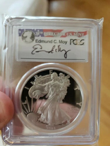 2014-W エドモンド・モイ サイン入りラベル アメリカンシルバーイーグル PCGS PR70DCAM S $1-