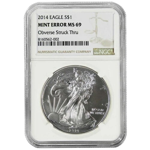 2014 $1 1オンス アメリカンシルバー イーグル NGC MS69 ミントエラー 表面取り消し線-