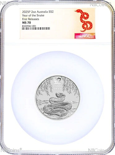 2025年 オーストラリア .9999 シルバー 旧正月 蛇 NGC MS70 2オンス 2ドルコイン FR