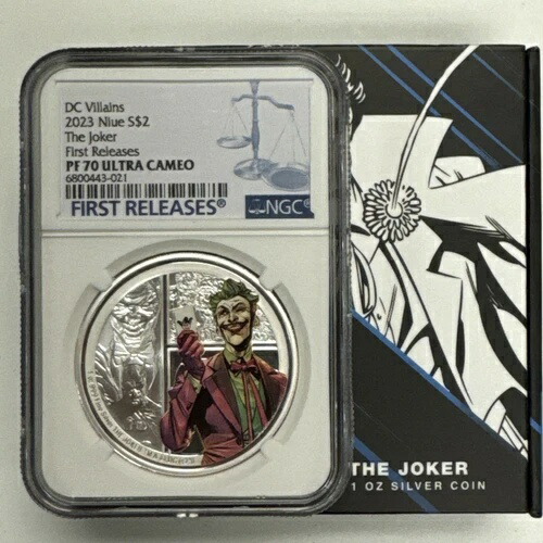 2023年 ニウエ $2 DC悪役 ジョーカー 1オンス シルバーコイン NGC PF70 UCAM。-