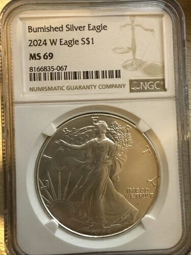 2024-W バーニッシュド 1ドル アメリカン シルバー イーグル NGC MS69 ブラウンラベル