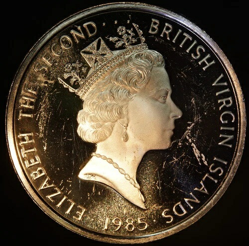 1985年 イギリス領ヴァージン諸島 エリザベス2世女王 20ドル 925シルバー ラウンド C3877