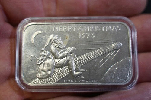 メリークリスマス 1973 ハッピーニューイヤー 1974 1トロイオンス .999 純銀アートバー C136