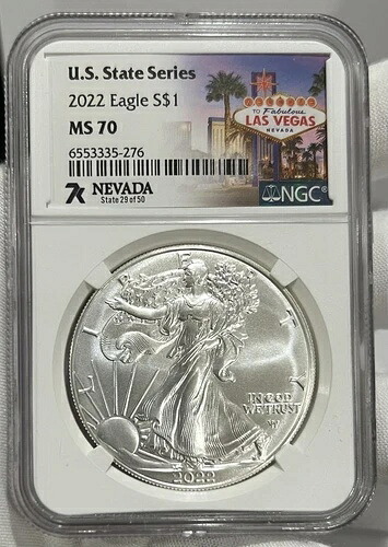 アメリカ州シリーズ 2022 イーグル S$1「ネバダ」NGC MS70 LOC 9