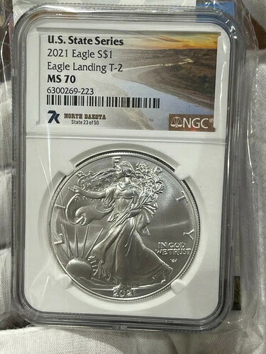 7K ノースダコタ州シリーズ MS70 コイン 2021 NGC シルバーイーグル LOC1*