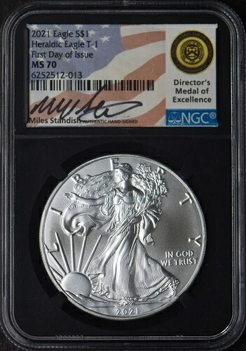 2021 T-1 アメリカンシルバーイーグル NGC MS70 FDOI スタンディッシュサイン入り-?コインギアン-