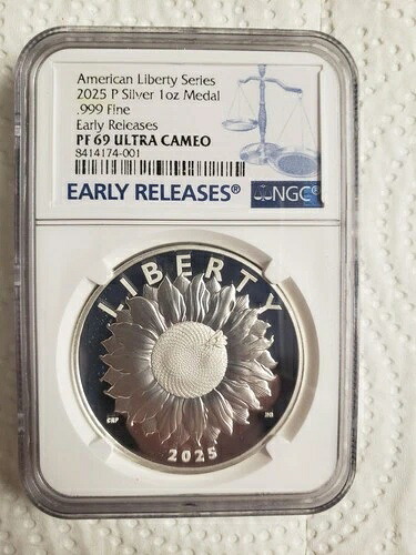 2025-P (PR69 UC) 1オンス ハイレリーフ シルバー アメリカ自由勲章 NGC ER ひまわり｜WORLD RESOURCE【QUEEN店】