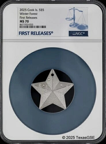 2025年 クック諸島銀貨 1オンス 5ドル ウィンターフォレストオーナメント NGC MS70 - 初版