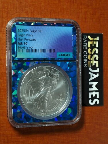 2025 (P) シルバーイーグル NGC MS70 イーグル プライビー ファーストリリース ブループリズム フォイルコア