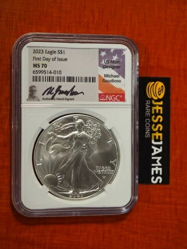 2023 シルバーイーグル NGC MS70 マイケル・ガウディオーソ サイン入り 発行初日 フラッグラベル