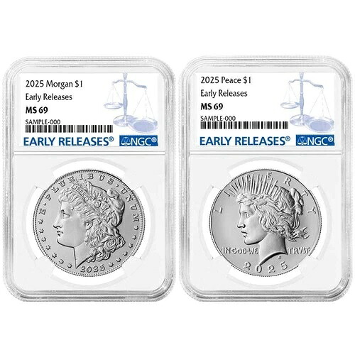 2025年 1ドル モルガン＆ピース銀貨 2枚セット NGC MS69 ER ブルーラベル
