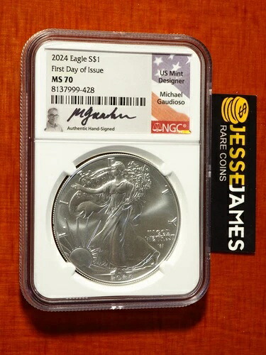 2024 シルバーイーグル NGC MS70 マイケル・ガウディオーソ サイン入り 発行初日 フラッグラベル