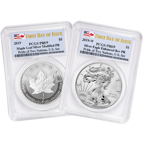 2枚セット - 2019年 Pride of Two Nations 米国セット PCGS PR69 FDOI デュアルフラッグラベル