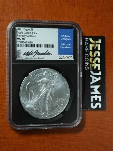 2021 シルバーイーグル NGC MS70 マイケル・ガウディオーソ サイン入り 初日発行 ブルーラベル T2
