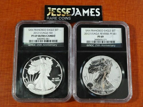 2012 S リバース プルーフ シルバー イーグル NGC PF69 & PF69 2 コイン サンフランシスコ セット