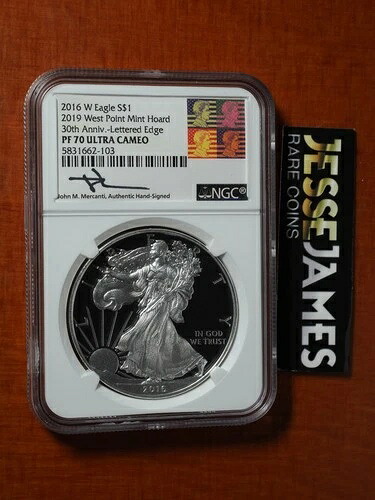 2016 W プルーフ シルバー イーグル NGC PF70 マーカンティ、2019 年ウェストポイント造幣局蔵品!