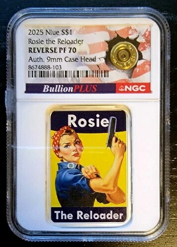 2025年 ニウエ 1オンス シルバー リバースプルーフ NGC PF70 ロージー・ザ・リローダー 正規品 9mmケース
