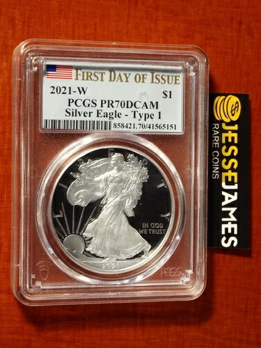2021 W プルーフ シルバー イーグル PCGS PR70 DCAM フラッグ 発行初日ラベル タイプ 1