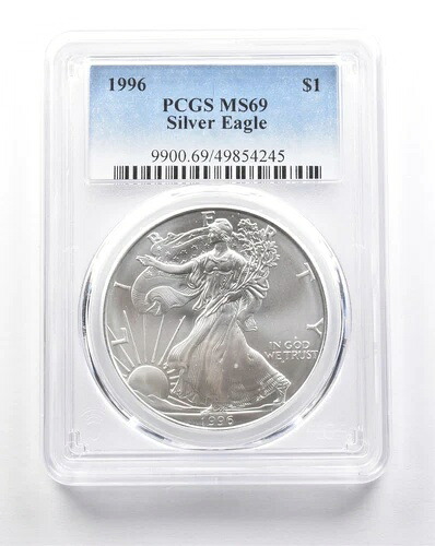 1996年 アメリカン シルバー イーグル MS69 PCGS ストラックスルー *7604