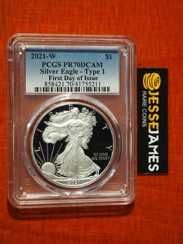 2021 W プルーフ シルバー イーグル PCGS PR70 DCAM 発行初日 FDI ブルーラベル T1