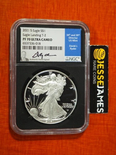 2021 S プルーフ シルバー イーグル NGC PF70 ウルトラカメオ デヴィッド・ライダー 直筆サインラベル タイプ2