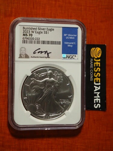 2023 W バーニッシュド シルバー イーグル NGC MS70 エドマンド・モイ 直筆サイン入り ブルーラベル