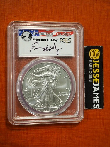 2015年 W バーニッシュド シルバー イーグル PCGS SP70 エドマンド・モイ直筆サイン入り フラッグラベル