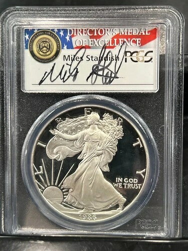 1986-S シルバー アメリカンイーグル PCGS PR69DCAM マイルズ・スタンディッシュ ラベル E243