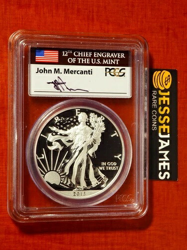 2013 W エンハンスド シルバー イーグル PCGS SP69 ジョン・マーカンティ 直筆サイン入り フラッグラベル