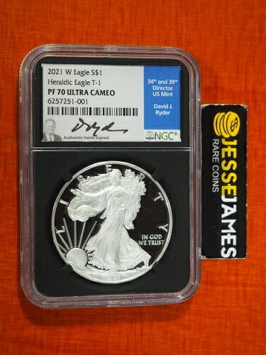 2021 W プルーフ シルバー イーグル NGC PF70 ウルトラカメオ デヴィッド・ライダー 直筆サインラベル タイプ1