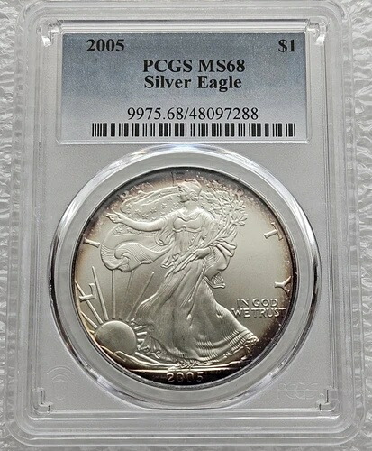 2005年 アメリカン シルバー イーグル ペリフェラル トーン PCGS MS 68