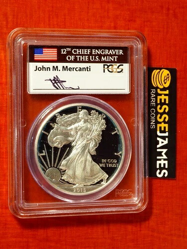 2015 W プルーフ シルバー イーグル PCGS PR70 DCAM ジョン・マーカンティ 直筆サイン入り 旗ラベル