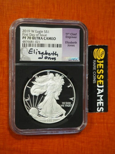 2019 W プルーフ シルバー イーグル NGC PF70 初日発行 エリザベス・ジョーンズ 直筆サインラベル