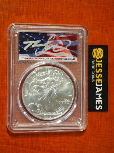 2019 W バーニッシュド シルバー イーグル PCGS SP70 フラッグ クリーブランド 発行初日サイン入り