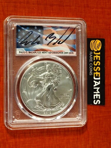 2019 W バーニッシュド シルバー イーグル PCGS SP70 ポール・バラン サイン入り ファースト ストライク ポップ 6