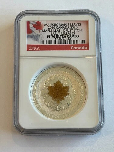 2016年カナダ 1オンス シルバー $20 マジェスティック メープルリーフ ドゥルージーストーン NGC PF 70