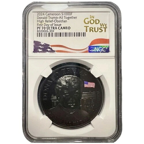 2024 カメルーン ブラック オブシディアン TRUMP 1 オンス .999 プルーフ シルバー PF70 UC NGC 初日!
